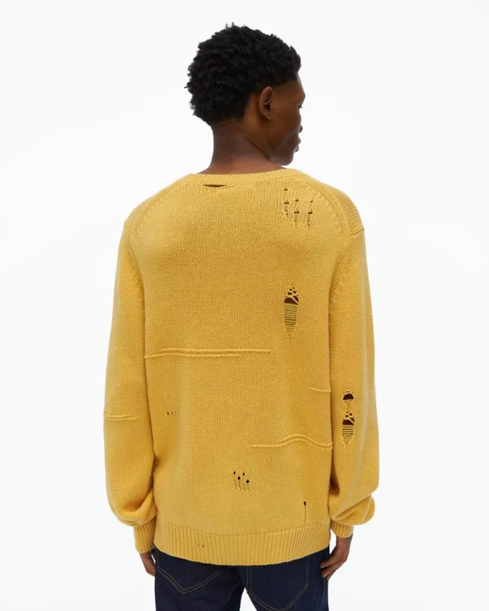 Men Distressed Sweater Laser Yellow Helmut Lang Sweaters