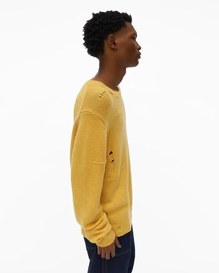 Men Distressed Sweater Laser Yellow Helmut Lang Sweaters