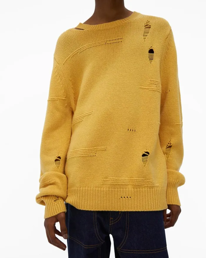 Men Distressed Sweater Laser Yellow Helmut Lang Sweaters