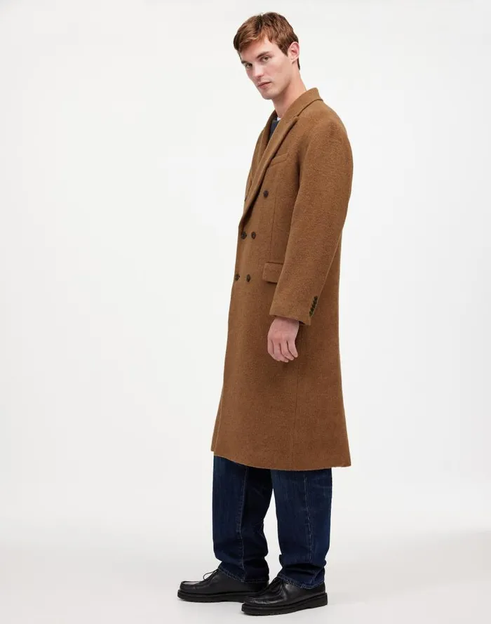 Men DoubleBreasted Topcoat In Italian AlpacaWool Blend Tobacco Melange Madewell Coats Jackets