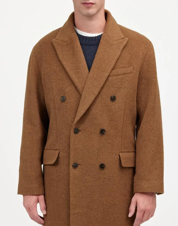 Men DoubleBreasted Topcoat In Italian AlpacaWool Blend Tobacco Melange Madewell Coats Jackets