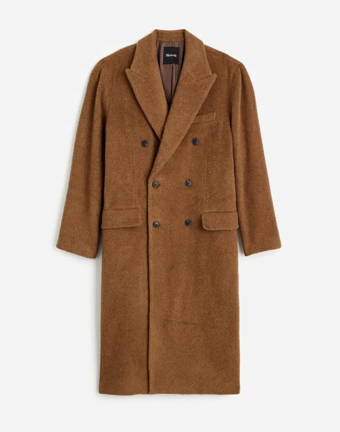 Men DoubleBreasted Topcoat In Italian AlpacaWool Blend Tobacco Melange Madewell Coats Jackets