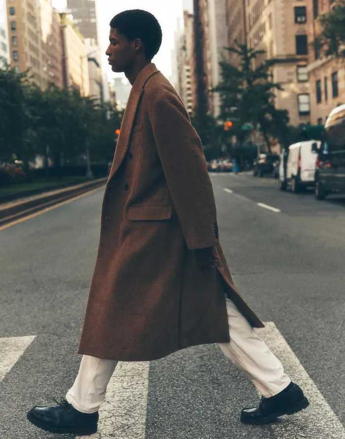 Men DoubleBreasted Topcoat In Italian AlpacaWool Blend Tobacco Melange Madewell Coats Jackets