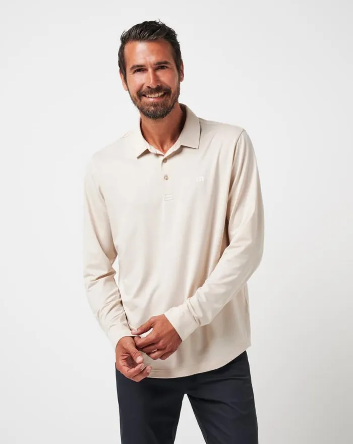 Men FEATHERWEIGHT LONG SLEEVE POLO Italian Sand TravisMathew Polos