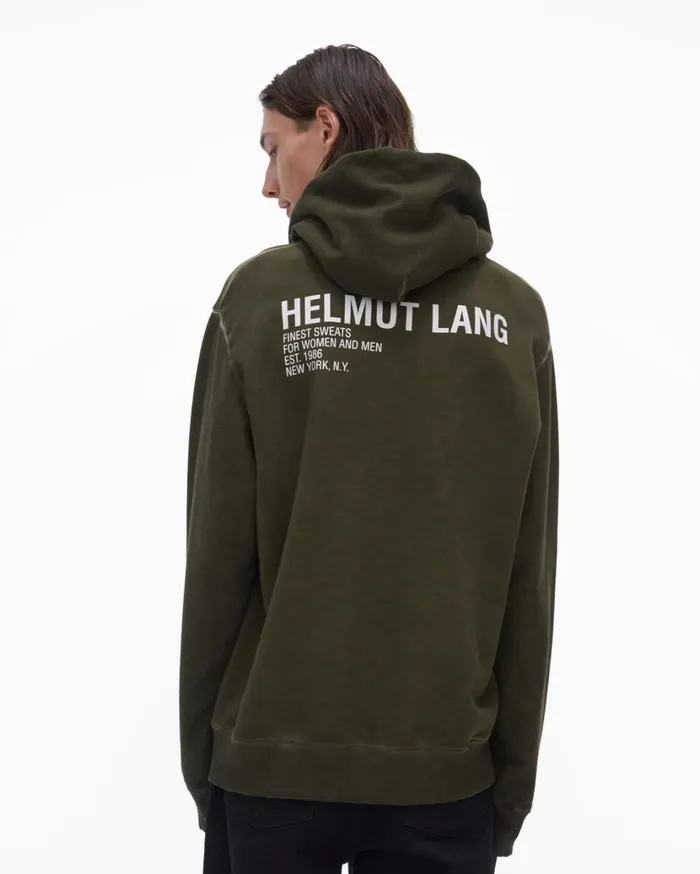 Men Garment Dyed Hoodie Birch Green Helmut Lang Sweatshirts