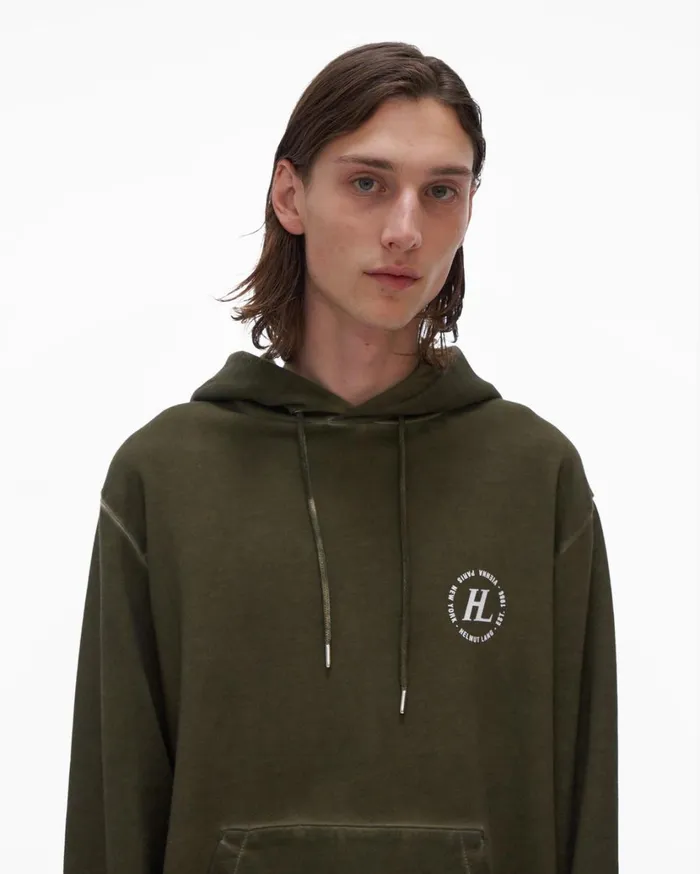 Men Garment Dyed Hoodie Birch Green Helmut Lang Sweatshirts