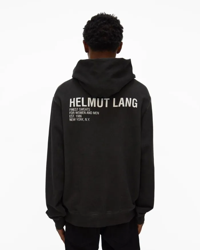 Men Garment Dyed Hoodie Charcoal Helmut Lang Sweatshirts