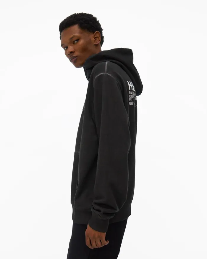 Men Garment Dyed Hoodie Charcoal Helmut Lang Sweatshirts