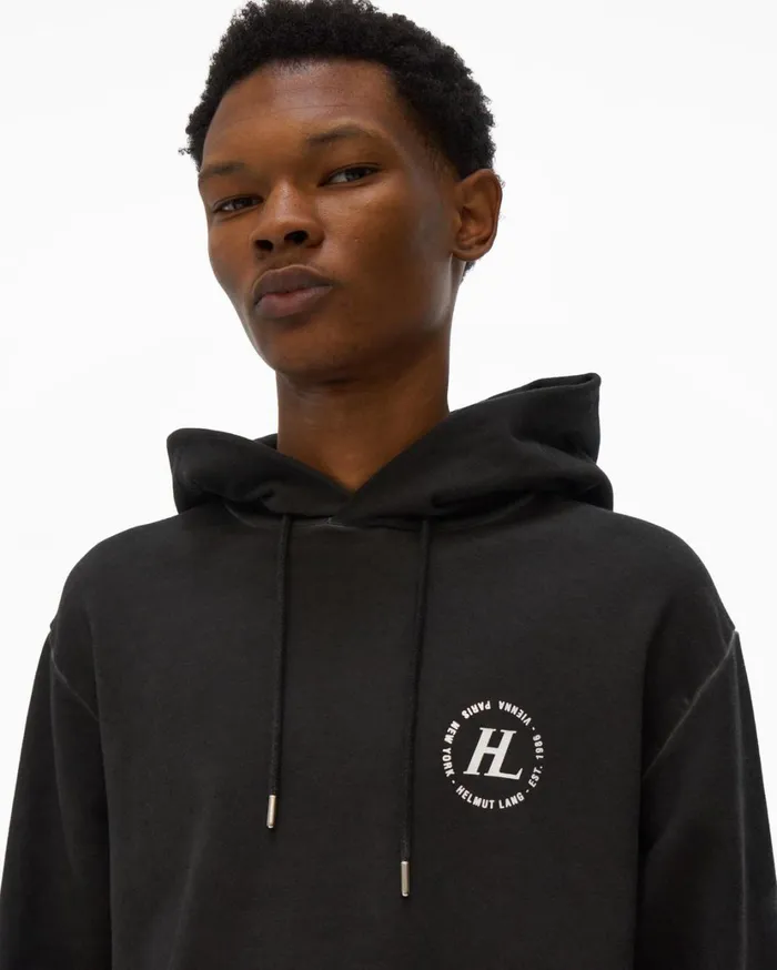 Men Garment Dyed Hoodie Charcoal Helmut Lang Sweatshirts