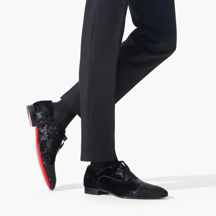 Men Greggy Chick P Strass Laceup Shoes 8211 Suede Velvet Papillon And Strass 8211 Black Black Christian Louboutin Buckles and Laceups