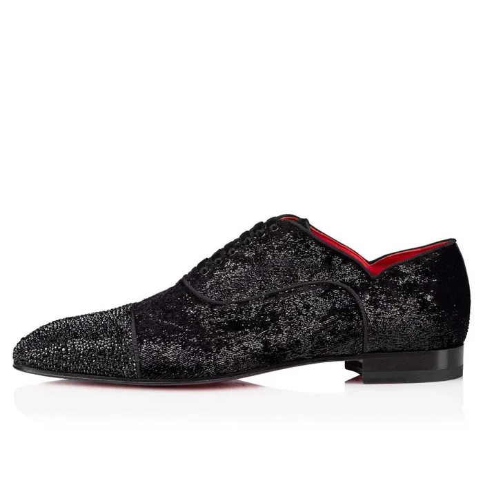 Men Greggy Chick P Strass Laceup Shoes 8211 Suede Velvet Papillon And Strass 8211 Black Black Christian Louboutin Buckles and Laceups