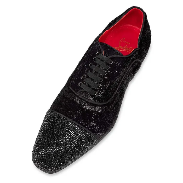 Men Greggy Chick P Strass Laceup Shoes 8211 Suede Velvet Papillon And Strass 8211 Black Black Christian Louboutin Buckles and Laceups