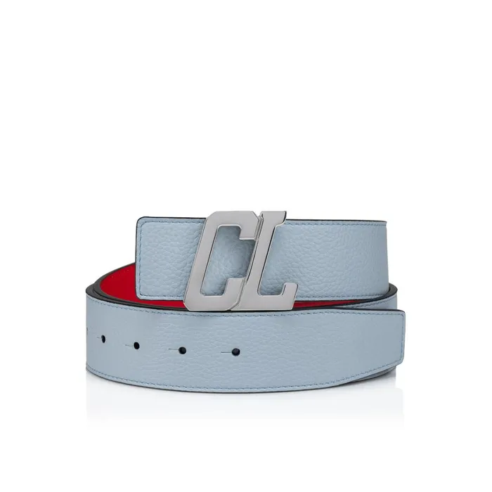 Men Happy Rui CL Logo Belt 8211 Grained Calf Leather 8211 Paseo Blue Christian Louboutin Belts Men Happy Rui CL Logo Belt 8211 Grained Calf Leather 8211 Paseo Blue Christian Louboutin Belts