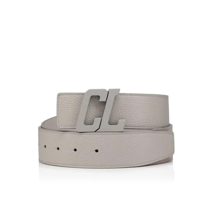 Men Happy Rui CL Logo Belt Belt 8211 Grained Calf Leather 8211 Goose Grey Christian Louboutin Belts Men Happy Rui CL Logo Belt Belt 8211 Grained Calf Leather 8211 Goose Grey Christian Louboutin Belts