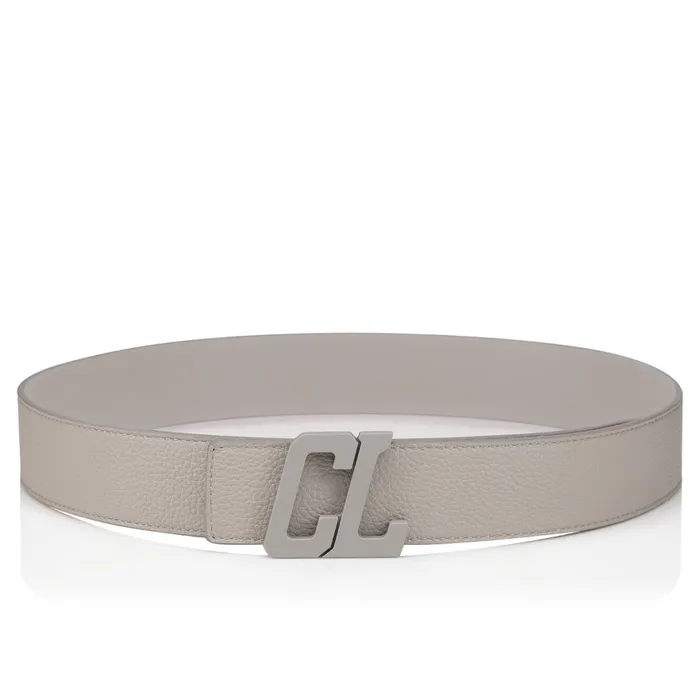Men Happy Rui CL Logo Belt Belt 8211 Grained Calf Leather 8211 Goose Grey Christian Louboutin Belts