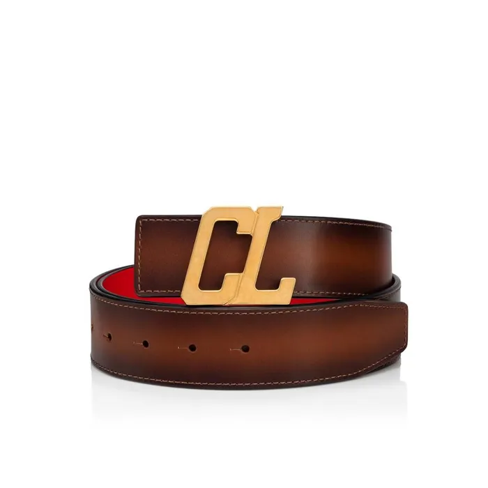 Men Happy Rui CL Logo Belt Belt 8211 Patinated Calf Leather 8211 Havane Brown Christian Louboutin Belts Men Happy Rui CL Logo Belt Belt 8211 Patinated Calf Leather 8211 Havane Brown Christian Louboutin Belts