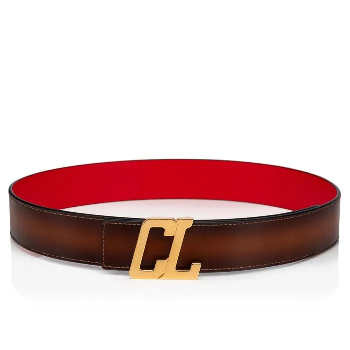 Men Happy Rui CL Logo Belt Belt 8211 Patinated Calf Leather 8211 Havane Brown Christian Louboutin Belts