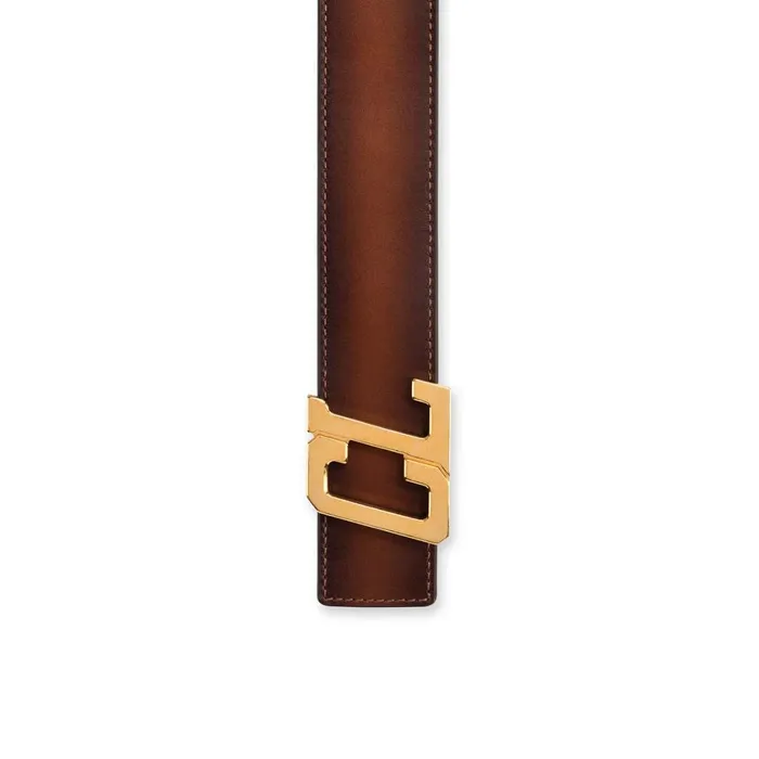 Men Happy Rui CL Logo Belt Belt 8211 Patinated Calf Leather 8211 Havane Brown Christian Louboutin Belts