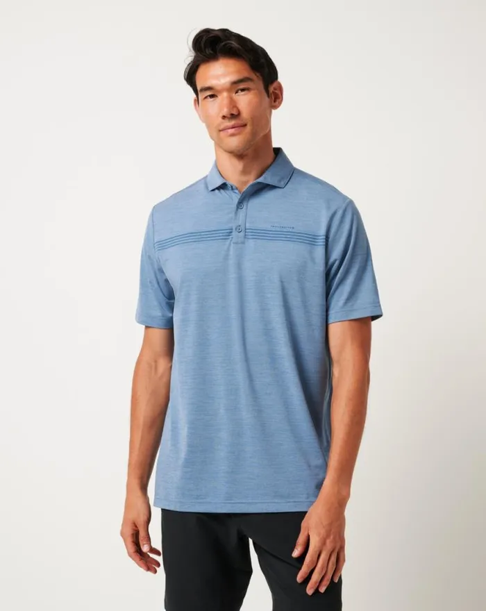 Men HEATER PRO CHEST STRIPE POLO Light Teal TravisMathew Polos