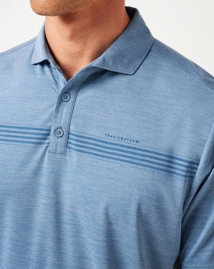 Men HEATER PRO CHEST STRIPE POLO Light Teal TravisMathew Polos
