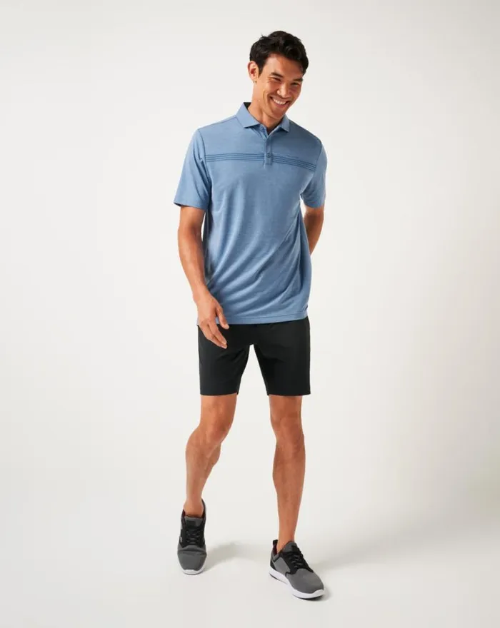 Men HEATER PRO CHEST STRIPE POLO Light Teal TravisMathew Polos