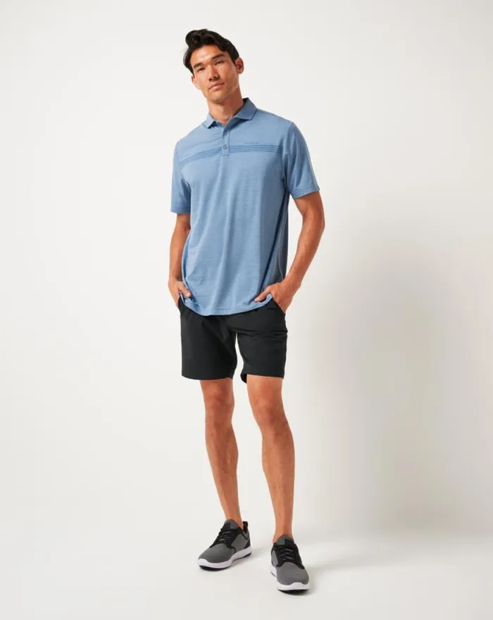 Men HEATER PRO CHEST STRIPE POLO Light Teal TravisMathew Polos
