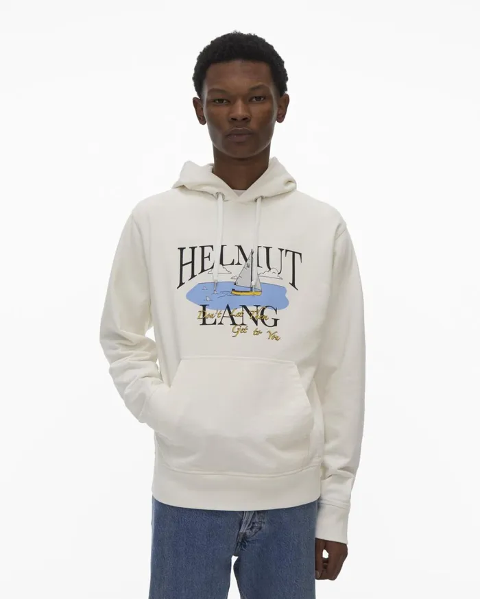Men HL Ocean Hoodie Chalk White Helmut Lang Sweatshirts