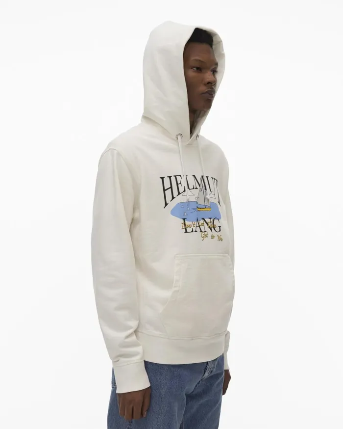 Men HL Ocean Hoodie Chalk White Helmut Lang Sweatshirts