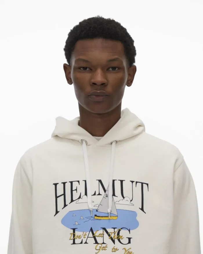 Men HL Ocean Hoodie Chalk White Helmut Lang Sweatshirts