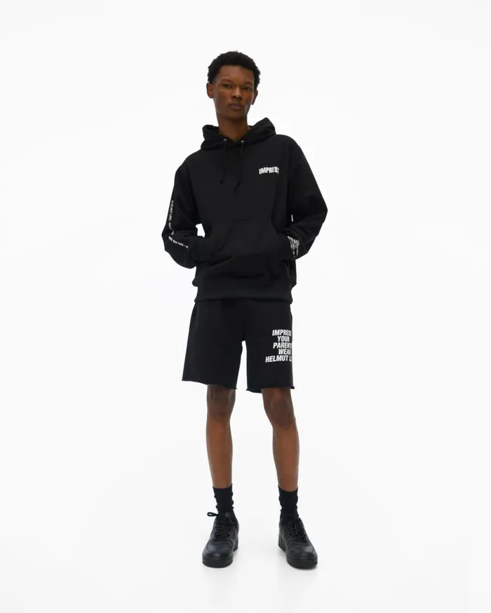 Men Impress Hoodie Basalt Black Helmut Lang Sweatshirts