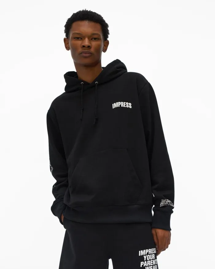 Men Impress Hoodie Basalt Black Helmut Lang Sweatshirts