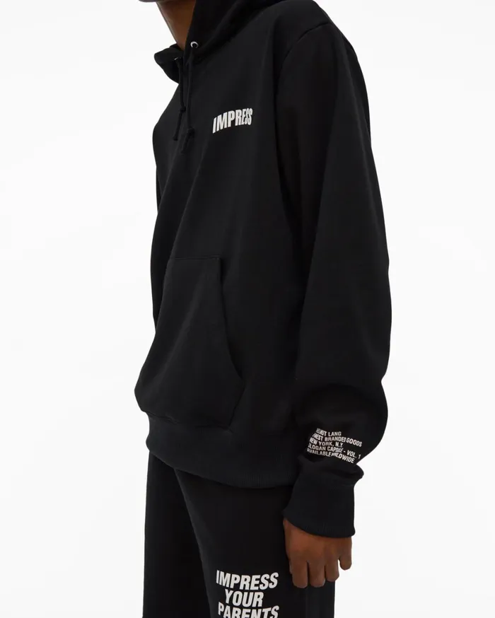 Men Impress Hoodie Basalt Black Helmut Lang Sweatshirts