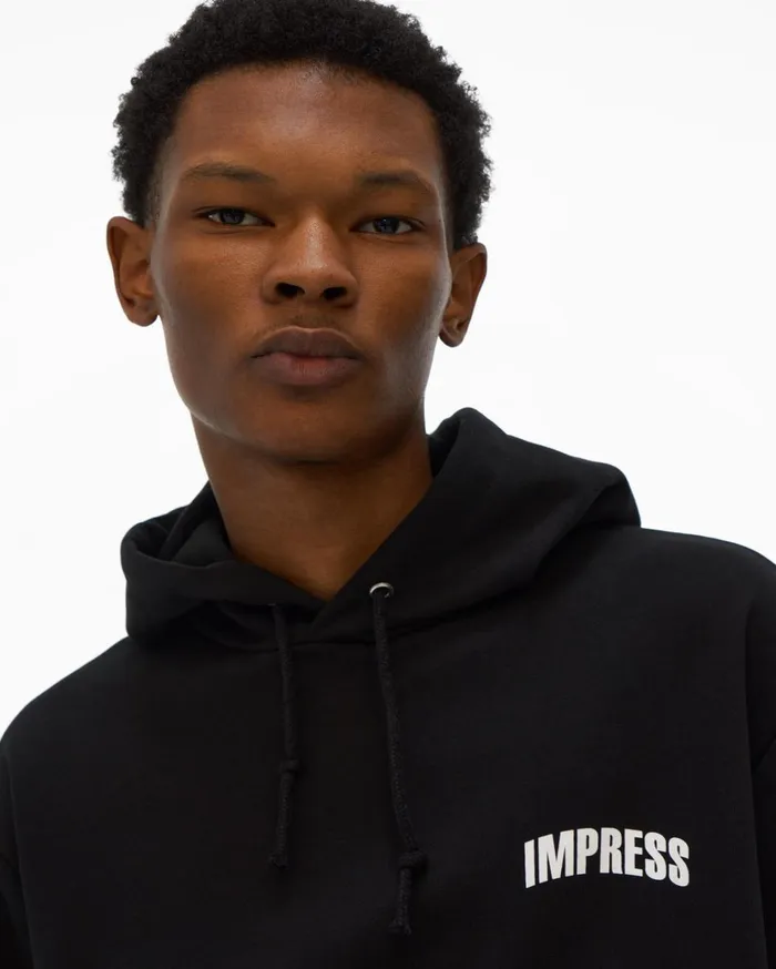 Men Impress Hoodie Basalt Black Helmut Lang Sweatshirts