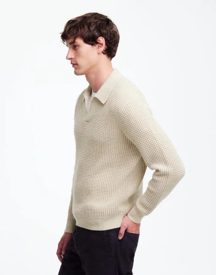 Men JohnnyCollar Sweater Polo Shirt In Waffle Knit Heather Light Sand Madewell Shirts