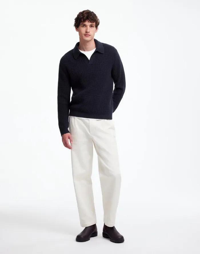 Men JohnnyCollar Sweater Polo Shirt In Waffle Knit Midnight Blue Madewell Polos