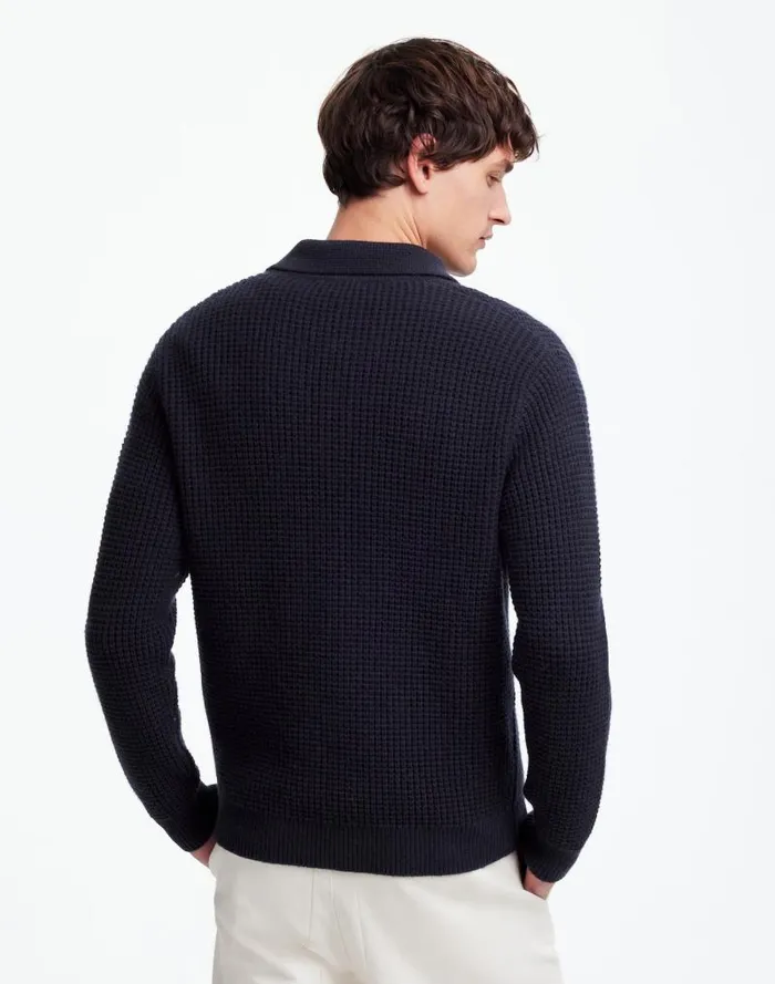 Men JohnnyCollar Sweater Polo Shirt In Waffle Knit Midnight Blue Madewell Polos