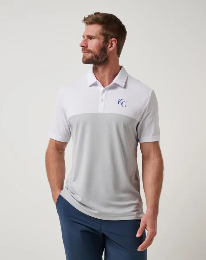 Men KANSAS CITY ROYALS HOME RUN LEADER POLO Whiteheather Grey TravisMathew Polos