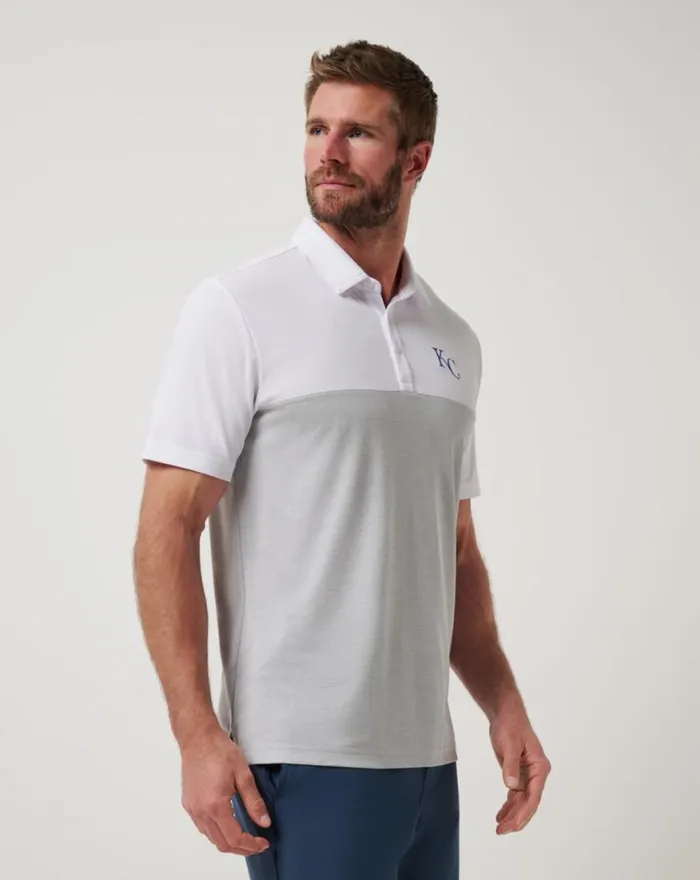 Men KANSAS CITY ROYALS HOME RUN LEADER POLO Whiteheather Grey TravisMathew Polos