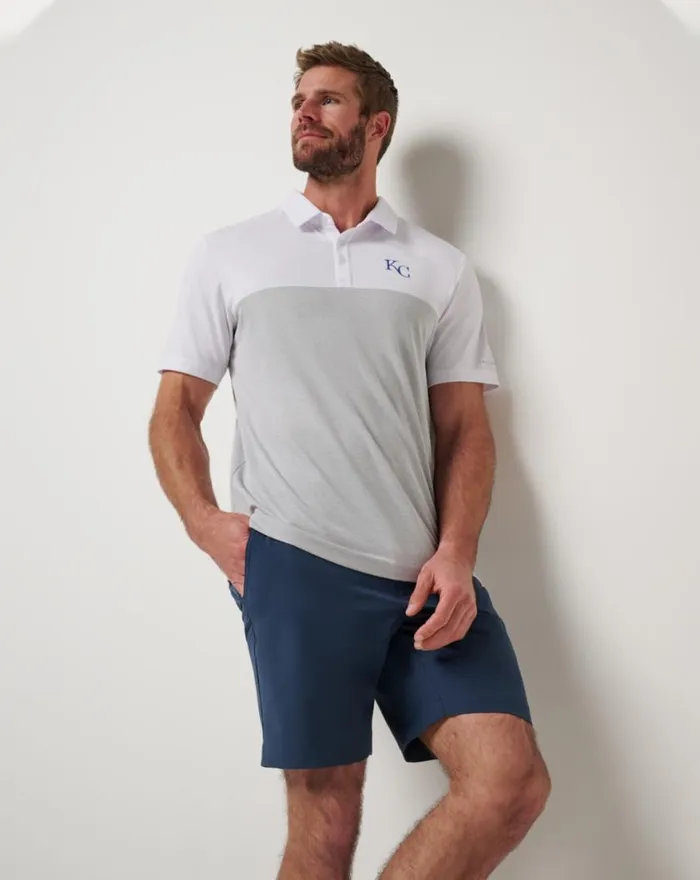 Men KANSAS CITY ROYALS HOME RUN LEADER POLO Whiteheather Grey TravisMathew Polos