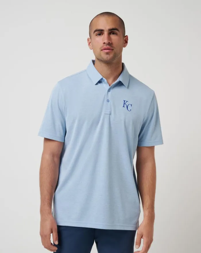 Men KANSAS CITY ROYALS PLAYOFF PITCH POLO Heather Blue TravisMathew Polos