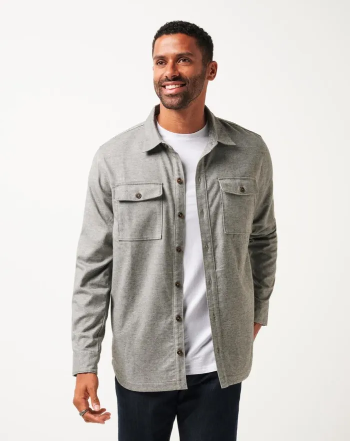 Men LIFESTYLE SHIFT SHIRT JACKET Heather Grey TravisMathew ButtonUps
