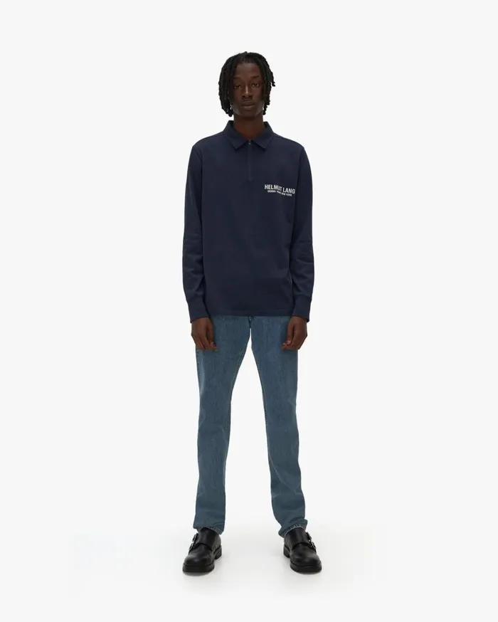 Men Long Sleeve Polo Admiral Blue Helmut Lang TShirts