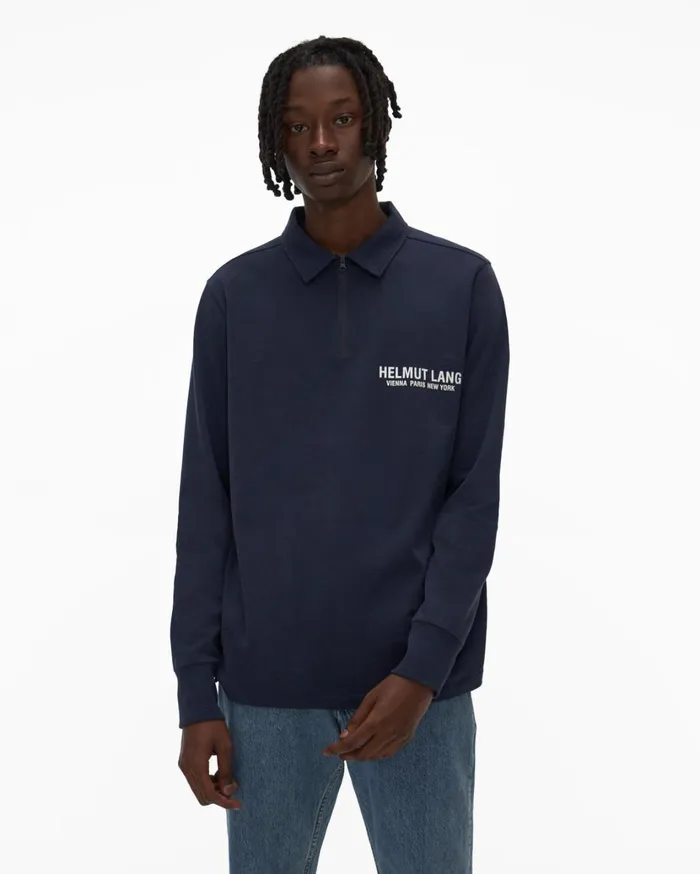 Men Long Sleeve Polo Admiral Blue Helmut Lang TShirts