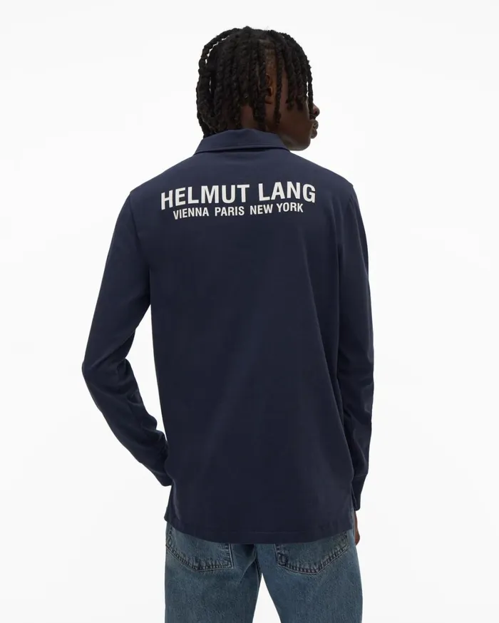 Men Long Sleeve Polo Admiral Blue Helmut Lang TShirts