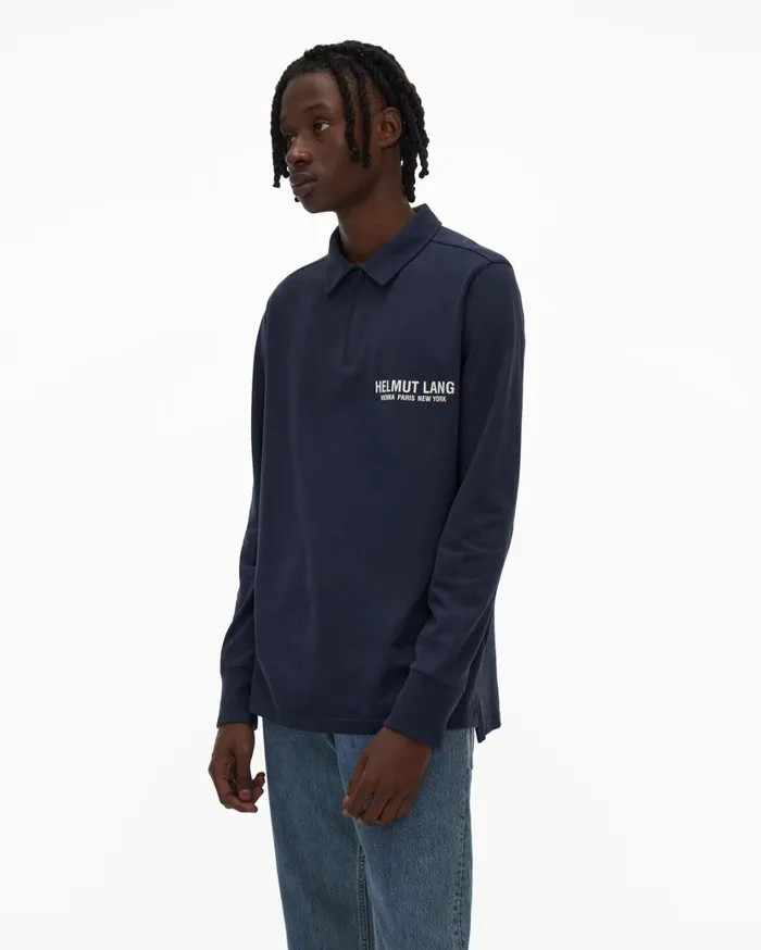 Men Long Sleeve Polo Admiral Blue Helmut Lang TShirts
