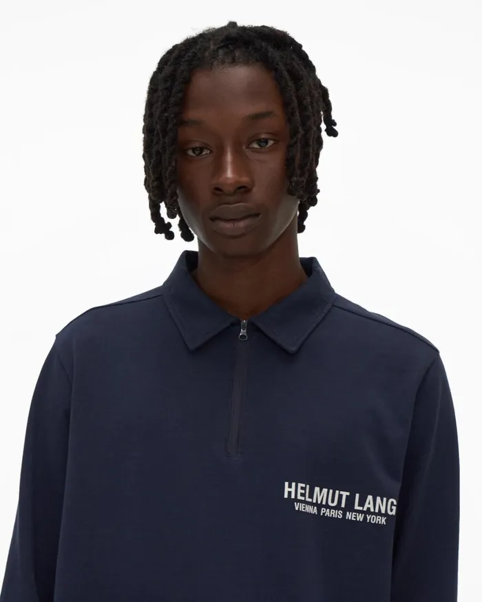 Men Long Sleeve Polo Admiral Blue Helmut Lang TShirts