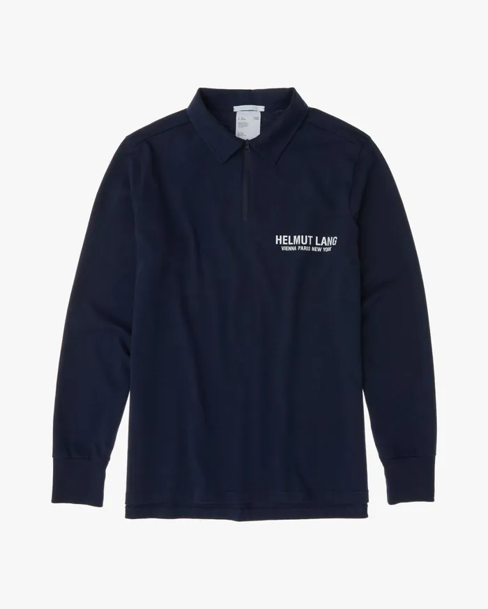 Men Long Sleeve Polo Admiral Blue Helmut Lang TShirts