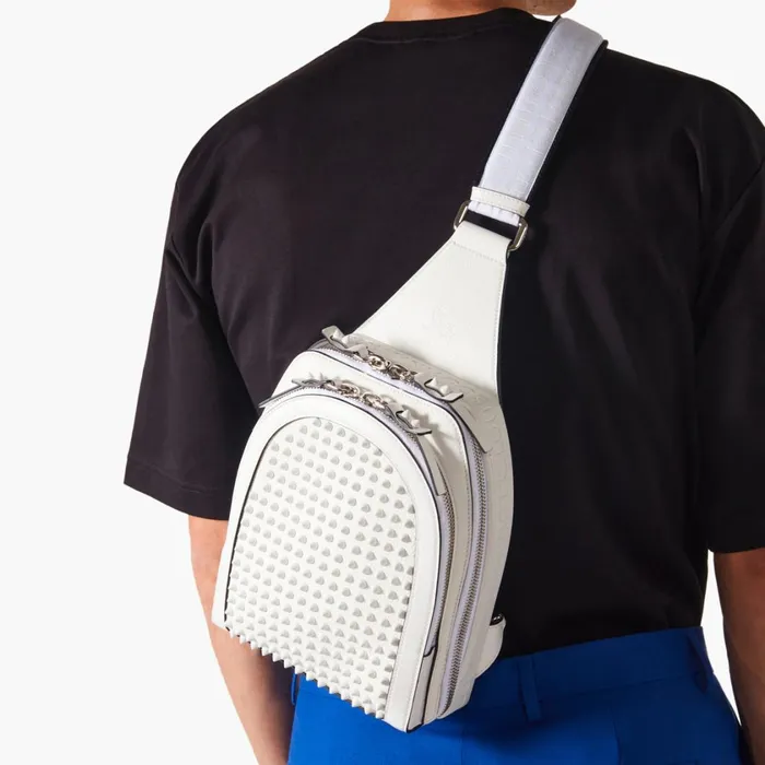 Men Loubifunk Crossbody Bag 8211 Grained Calf Leather And Spikes 8211 Bianco White Christian Louboutin Crossbody Bags