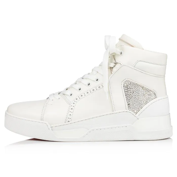 Men Loubikick Strass Hightop Sneakers 8211 Calf Leather 8211 White White Christian Louboutin High Top Sneakers