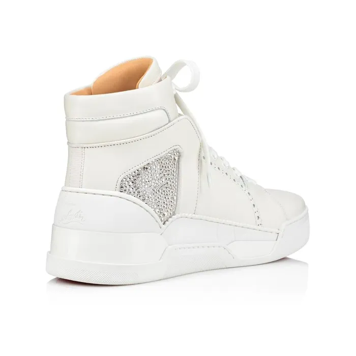 Men Loubikick Strass Hightop Sneakers 8211 Calf Leather 8211 White White Christian Louboutin High Top Sneakers